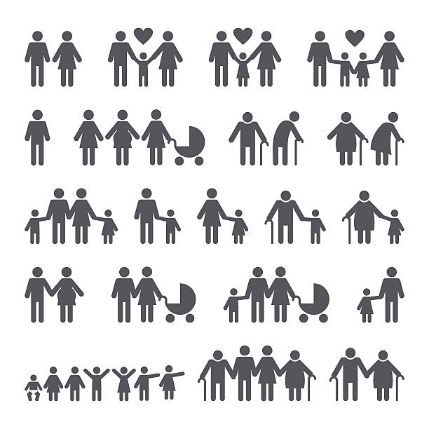 illustrations, cliparts, dessins animés et icônes de icônes de personnes de la famille - multi generation family isolated people silhouette