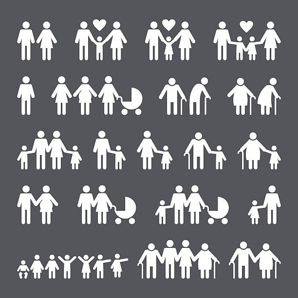 illustrations, cliparts, dessins animés et icônes de icônes de personnes de la famille - multi generation family isolated people silhouette