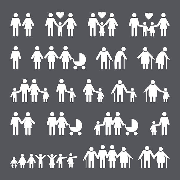 ilustrações, clipart, desenhos animados e ícones de ícones das pessoas da família - multi generation family isolated people silhouette
