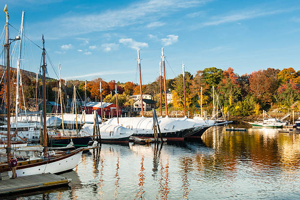 istock Camden, Maine harbor with bright fall foliage in autumn 619647278