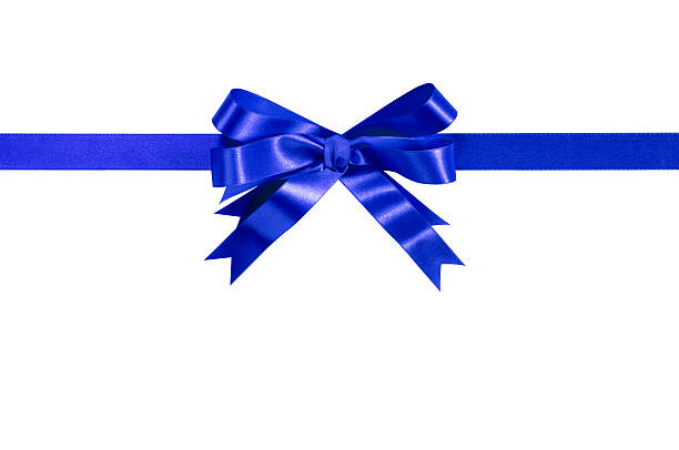 istock Blue bow gift ribbon straight horizontal 619650668