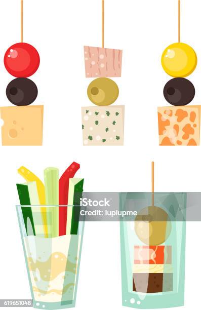 Canape Snacks Vector Illustration Stock Illustration - Download Image Now - Appetizer, Banquet, Basil