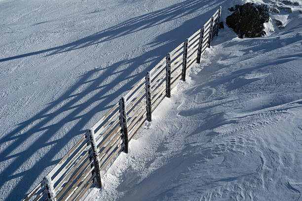 istock long wooden fence on a downhill slope 619654198