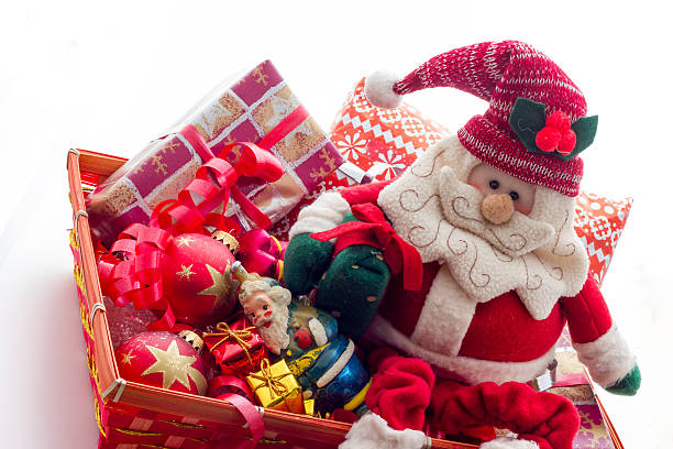 istock Basket with Christmas gifts 619655382
