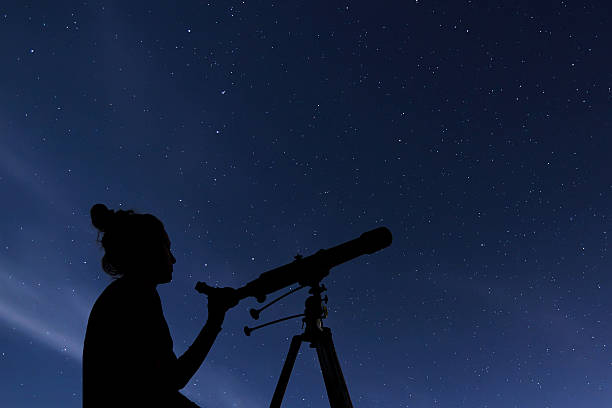 istock Woman with astronomical telescope. Starry night  Constellations, Ursa Major 619655726