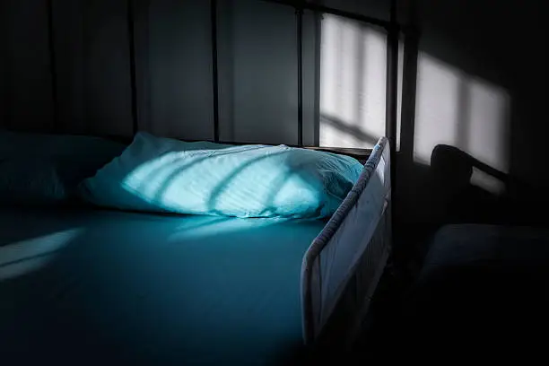 Photo of Shadows On Dark Bedroom Adult Nursing Care Safety Rail Bed