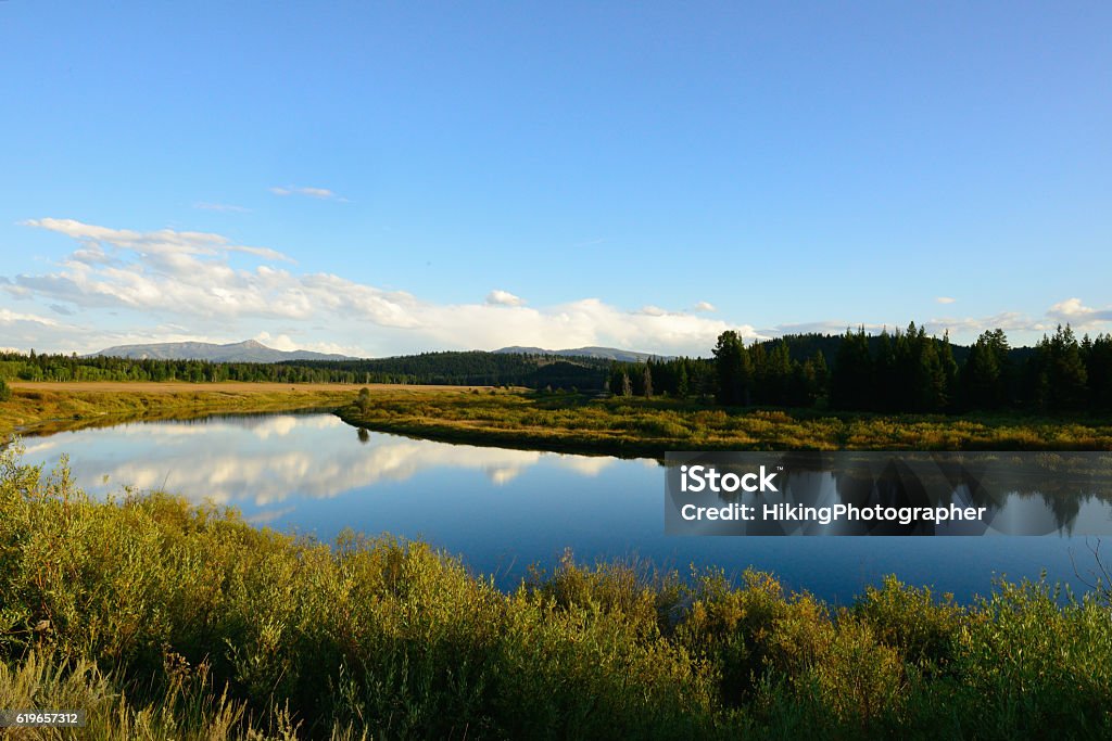 River Reflections at Oxbow Bend Wyoming USA River Reflections at Oxbow Bend Grand Teton National Park Wyoming USA.  File number 801-5008.. Cloud - Sky Stock Photo