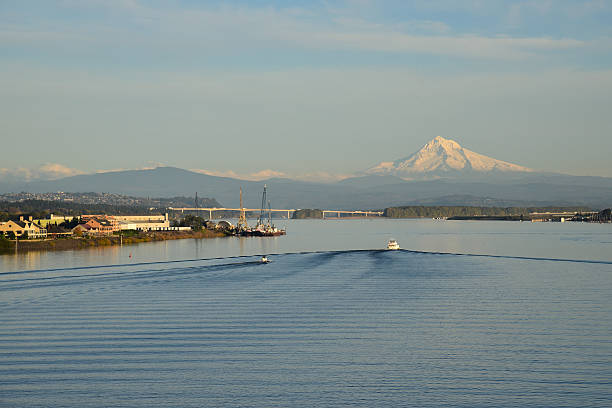 Monte Hood e o Rio Columbia - foto de acervo