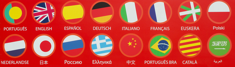 Flags on many European countries: Portugal, UK, Spain, Germany, Italy, France, Basque, Netherlands, Japan, Sweden, China, Brazil, Catalan,