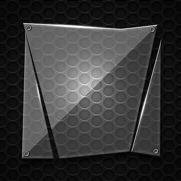 istock set 8. glass on black metallic mesh wall. 619666228