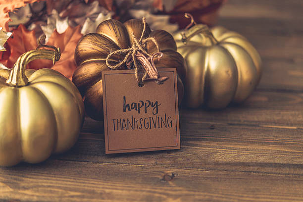 istock Luxurious still life arrangement with message for Thanksgiving 619667292