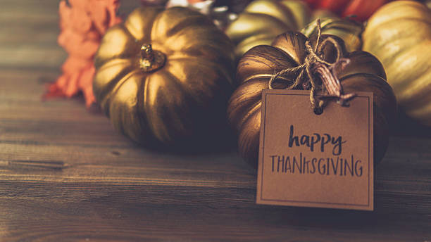istock Luxurious still life arrangement with message for Thanksgiving 619667362