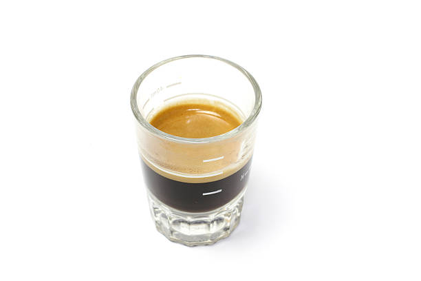 istock Hot coffee espresso shot white background 619670204