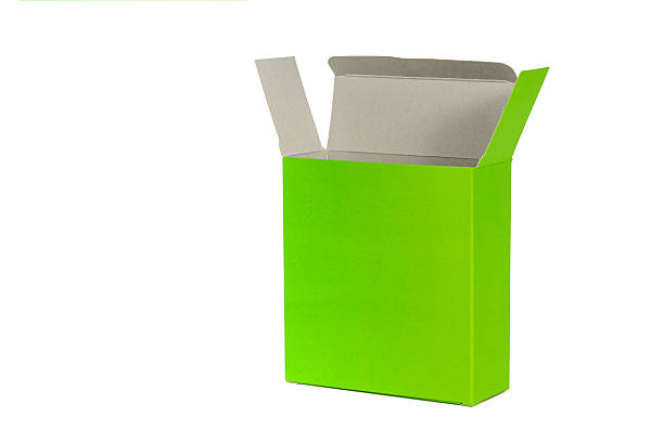 istock Green Box with lid open, green paper package box isolated 619671832