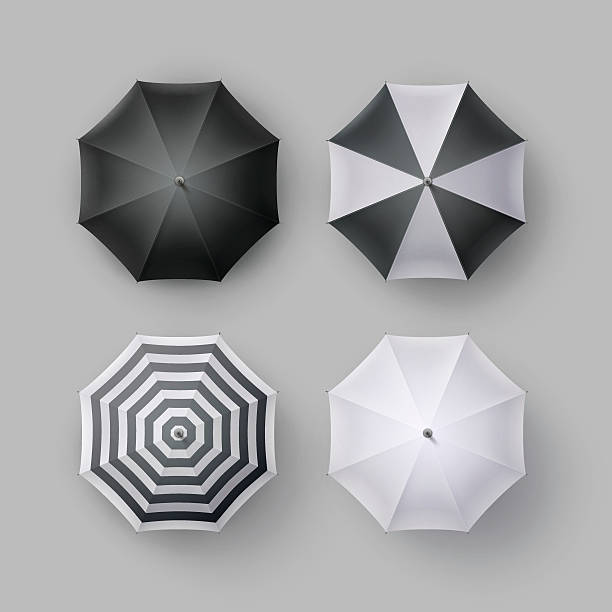 istock Set of Striped Blank Round Rain Umbrella Sunshade 619672216