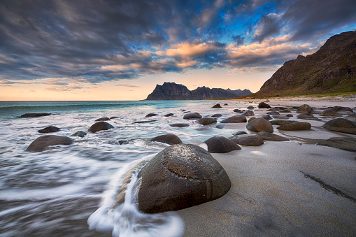 Lofoten is an archipelago and a traditional district in the county of Nordland, Norway. Lofoten is known for a distinctive scenery with dramatic mountains and peaks, open sea and sheltered bays, beaches and untouched lands.