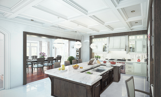 Luxury kitchen interior. 3d illustration