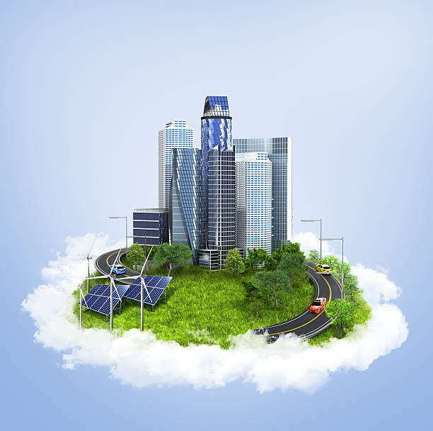 istock City on an island floating in the clouds. 619728184