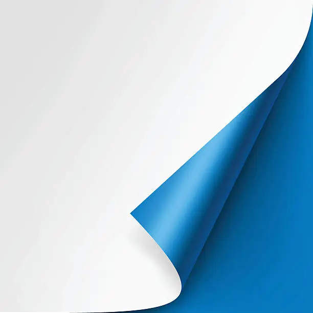 Vector illustration of Curled corner of White paper on Blue Background