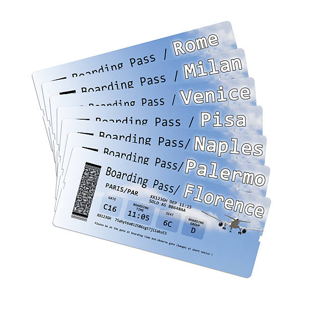 Airline boarding pass tickets to the most important Italian cities Airline boarding pass tickets to the most important Italian cities - concept image florence italy airport stock pictures, royalty-free photos & images