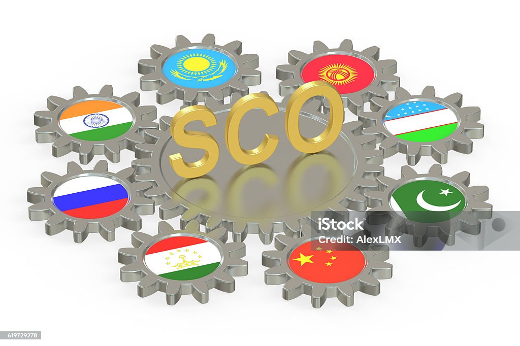 SCO concept, 3D rendering SCO concept, 3D rendering isolated on white background Cooperation Stock Photo