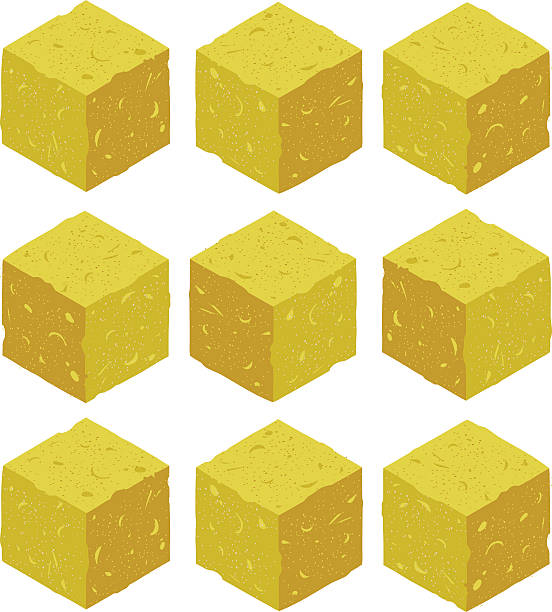 Bекторная иллюстрация Мультфильм изометрический песок рок камень игры кирпича куба.