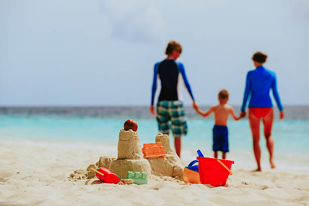 istock sand castle on tropical beach, family vacation 619731538