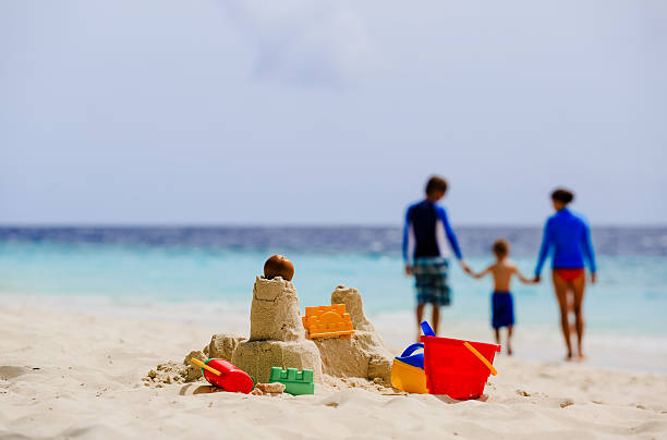 istock sand castle on tropical beach, family vacation 619731602