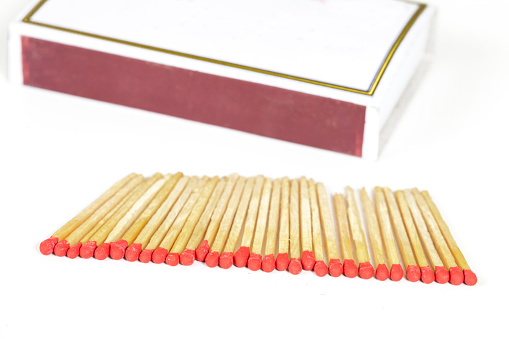 Matchsticks and box on isolated background