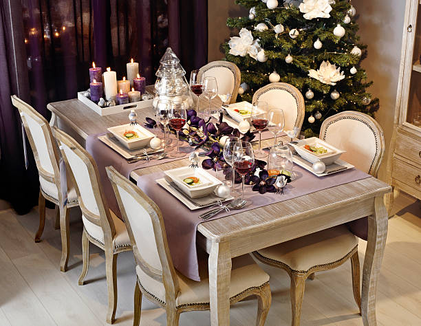 istock Christmas lunch with diner table and 6 chairs 619732452