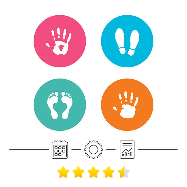istock Hand and foot print icons. Imprint shoes symbol. 619732464