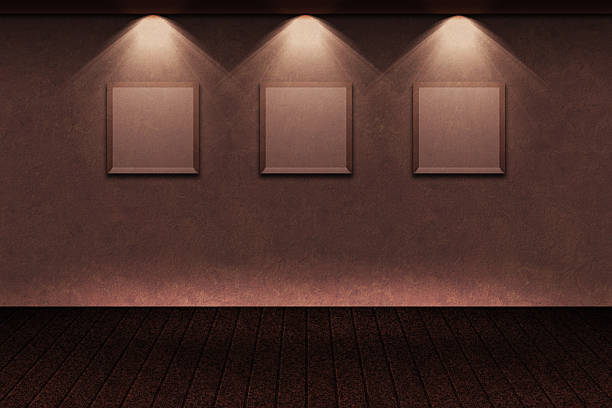 istock 3D rendering of Wall Background with frame and lights 619734956