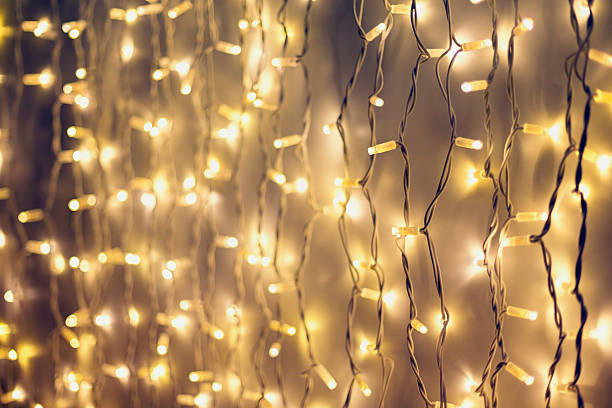 Rope line abstract background with fairy lights stock photo