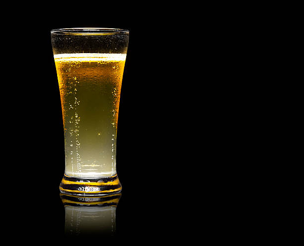 istock frosty light beer in clear glass with steam for winter 619735688