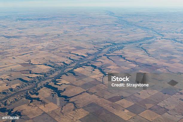 Red Deer River Carving The Prairies Stock Photo - Download Image Now - Aerial View, Alberta, Stream - Body of Water