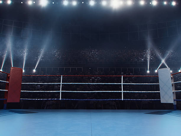бокс: пустой профессиональный ринг с толпой - boxing ring фотографии стоковые фото и изображения