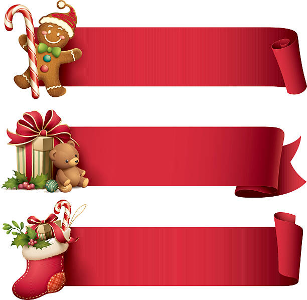 ilustrações de stock, clip art, desenhos animados e ícones de conjunto de banner de natal - gingerbread cake gingerbread man gingerbread cookie christmas
