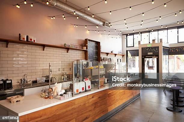 Empty Cafe Or Bar Interior Daytime Stock Photo - Download Image Now - Cafe, Coffee Shop, Building Entrance