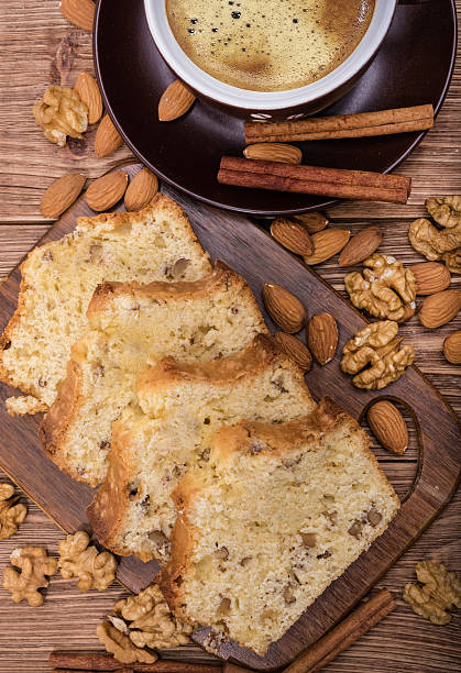 istock Homemade nut cake with cup of coffe . 619739408