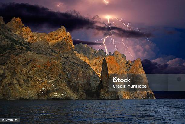 Thunderstorm And Lightning Over The Coast Of The Black Sea Crimea Stock Photo - Download Image Now