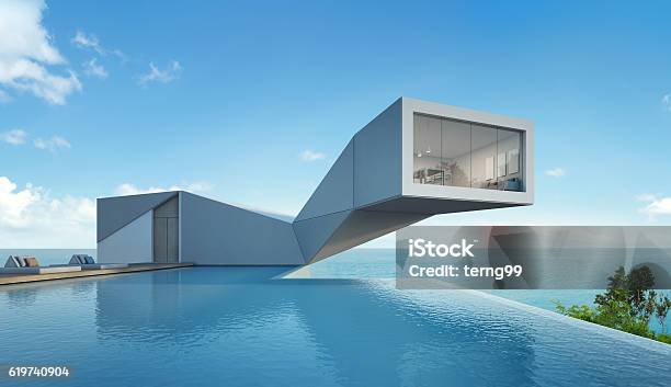 Sea View House With Pool In Modern Design Abstract Building Stock Photo - Download Image Now