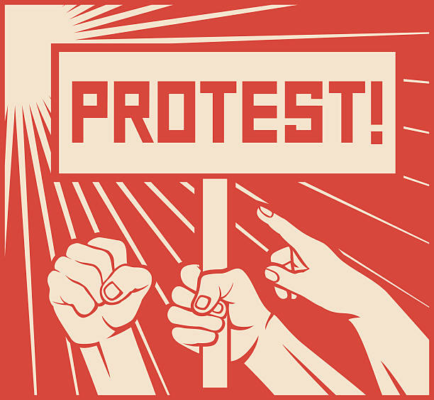 protest design - lots of furious people (demonstrations) protest design - lots of furious people (man holding transparent, demonstrations) strike protest action stock illustrations