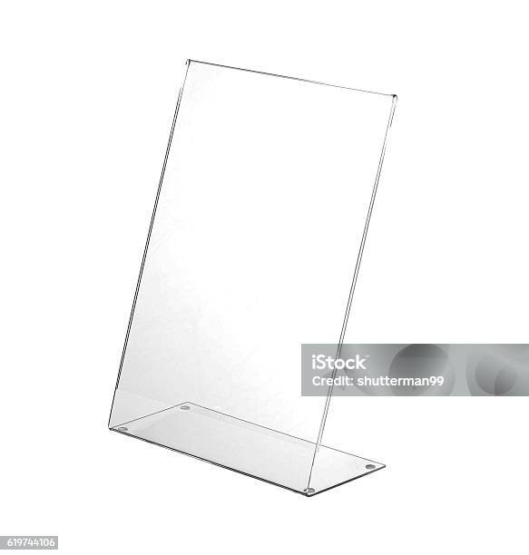 Transparent Acrylic Table Stand Display For Menu Isolated White Background Stock Photo - Download Image Now