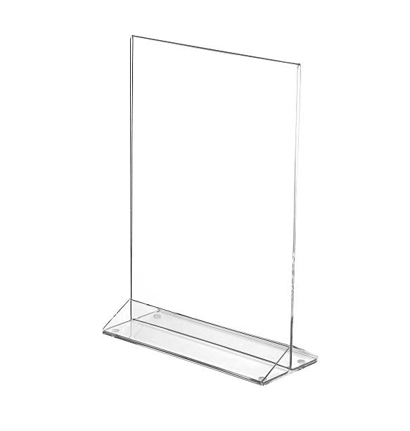 istock Transparent acrylic table stand display for menu isolated, white background 619744122