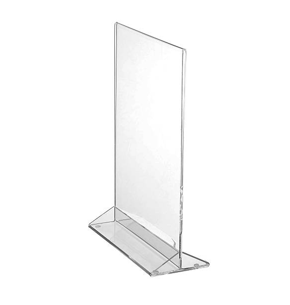 istock Transparent acrylic table stand display for menu isolated, white background 619744158