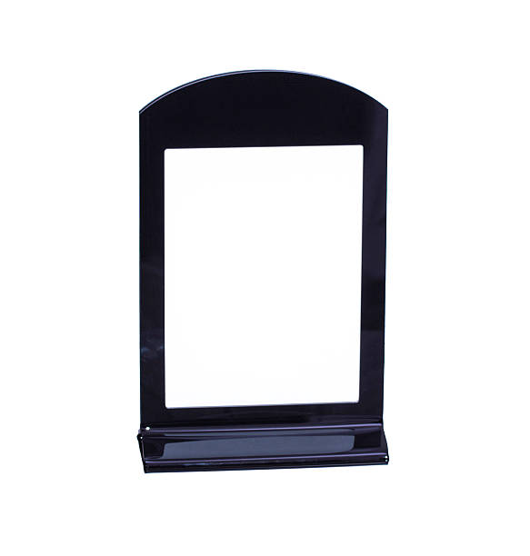 istock Transparent acrylic table stand display for menu isolated, white background 619744416