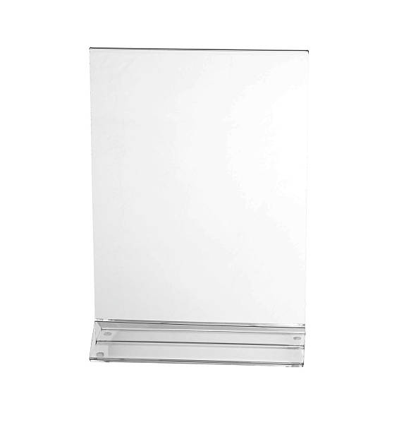istock Transparent acrylic table stand display for menu isolated, white background 619744468