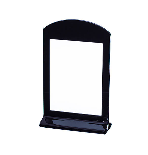 istock Transparent acrylic table stand display for menu isolated, white background 619744520