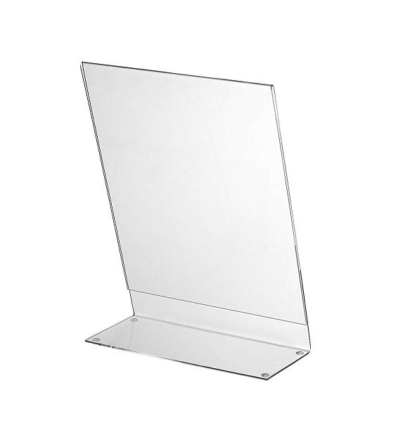 istock Transparent acrylic table stand display for menu isolated, white background 619744540