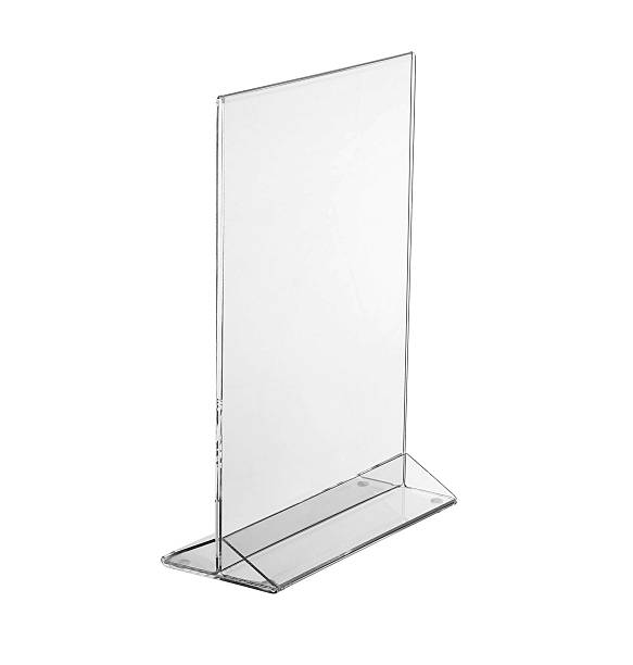 istock Transparent acrylic table stand display for menu isolated, white background 619744794